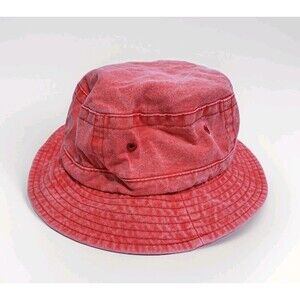Washed Design Bucket Boonie Hat Red Coral Orange Pink Bright Summer Sun Beach